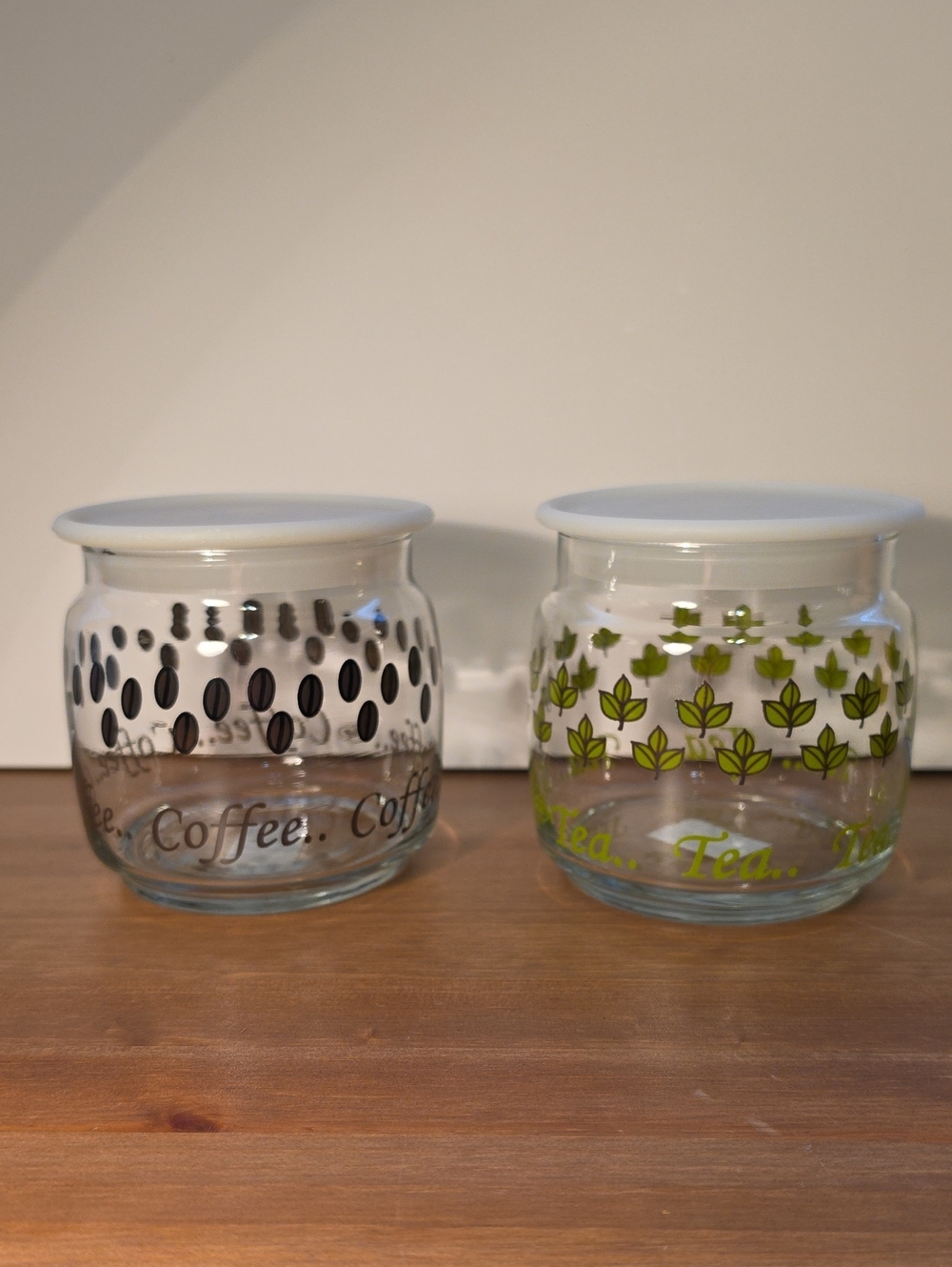 Cottage Core Glass Tea & Coffee Jars With Plastic Lids